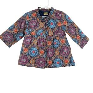 Maria Elena Girls Quilted‎ Jacket Coat Floral Print Blue Pink Orange Cotton 2T